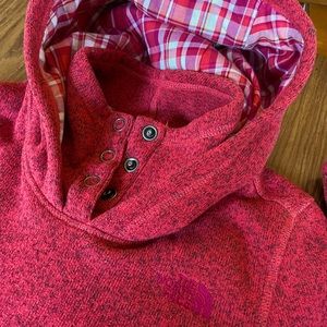 The North Face Pink Hooded Fleece with Gingham Details - Women’s L